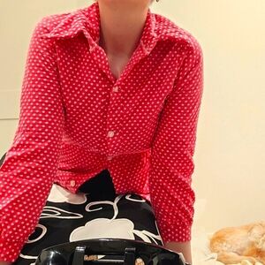 1970s Pink Dagger Polka Dot Button Up Shirt